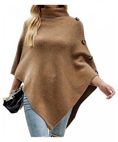 Women Turtleneck Knit Sweater 3/4 Sleeve Asymmetric Hem Oversized Fall Winter Sweaters Casual Pullover Jumper Khaki $18.89 Sw...