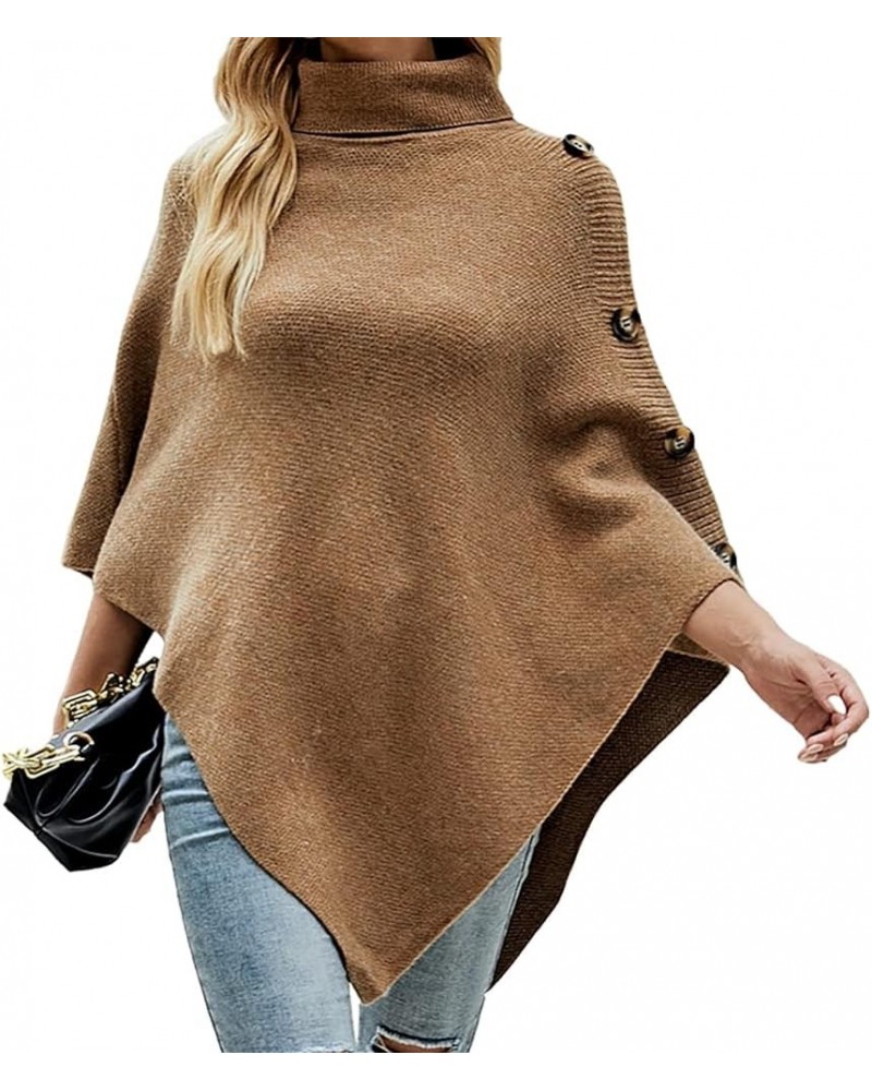 Women Turtleneck Knit Sweater 3/4 Sleeve Asymmetric Hem Oversized Fall Winter Sweaters Casual Pullover Jumper Khaki $18.89 Sw...