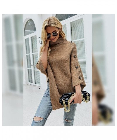 Women Turtleneck Knit Sweater 3/4 Sleeve Asymmetric Hem Oversized Fall Winter Sweaters Casual Pullover Jumper Khaki $18.89 Sw...