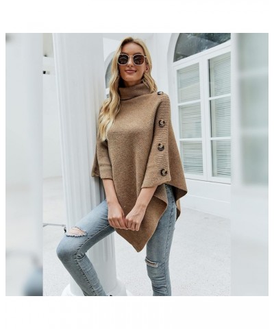 Women Turtleneck Knit Sweater 3/4 Sleeve Asymmetric Hem Oversized Fall Winter Sweaters Casual Pullover Jumper Khaki $18.89 Sw...