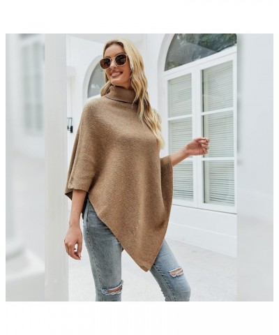 Women Turtleneck Knit Sweater 3/4 Sleeve Asymmetric Hem Oversized Fall Winter Sweaters Casual Pullover Jumper Khaki $18.89 Sw...