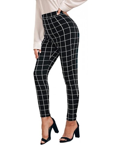 Women's Pants Casual High Waist Skinny Leggings Stretchy Work Pants Black Plaid $12.71 Leggings