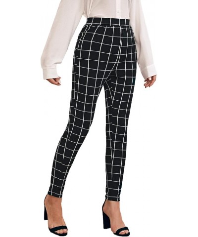 Women's Pants Casual High Waist Skinny Leggings Stretchy Work Pants Black Plaid $12.71 Leggings