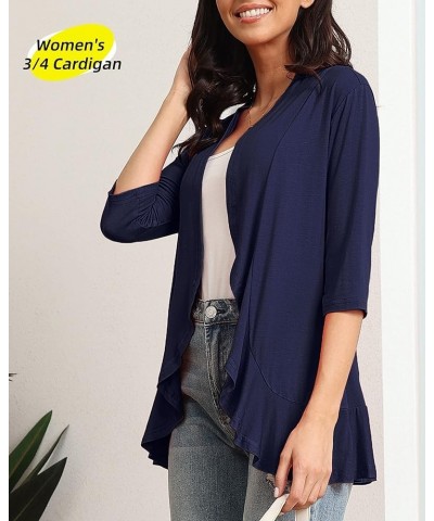 Women's 3/4 Sleeve Cardigan (S-3XL) Navy Blue $10.06 Sweaters