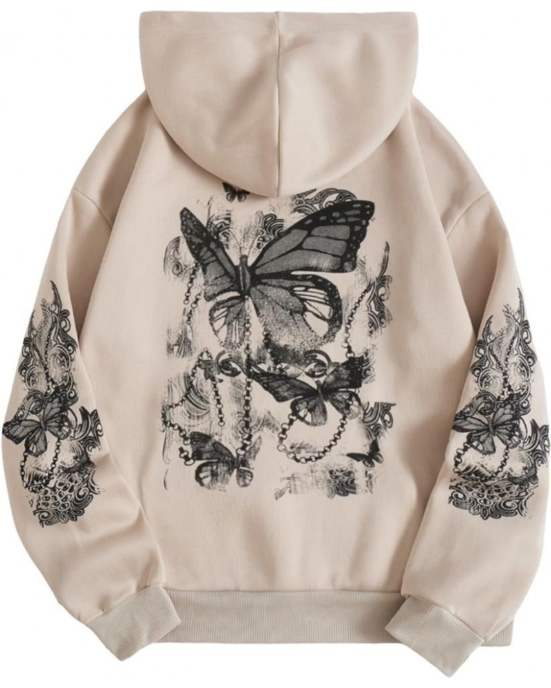 Women's Slogan Graphic Print Drawstring Hoodie Kangaroo Pocket Thermal Sweatshirt Apricot Butterfly Print $21.45 Hoodies & Sw...