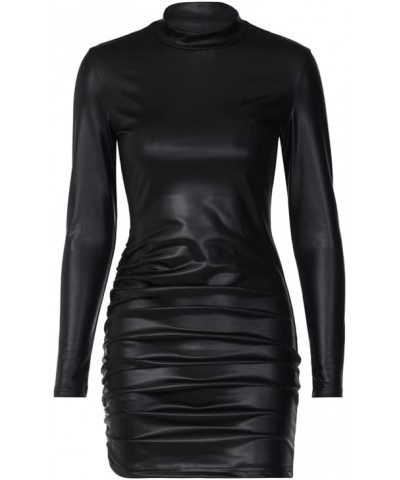 Women Long Sleeves Midi Dress Bodycon Sexy Party Faux Leather Dress Party Wedding B-black $19.11 Dresses