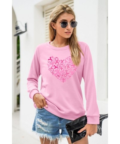 Breast Cancer Awareness Sweatshirt Women Pink Ribbon heart Graphic Shirt Casual Long Sleeve Pullover Blouse Pink $15.87 Hoodi...