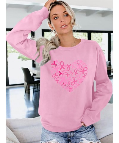 Breast Cancer Awareness Sweatshirt Women Pink Ribbon heart Graphic Shirt Casual Long Sleeve Pullover Blouse Pink $15.87 Hoodi...