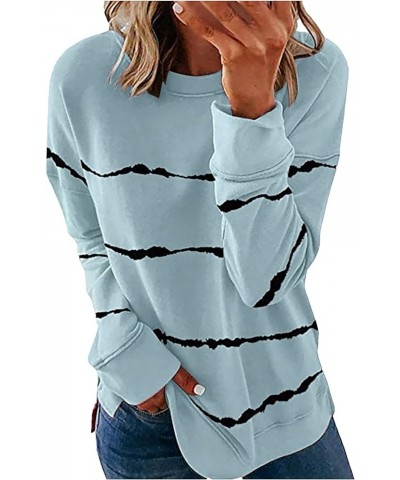 Womens Fall Fashion 2023,Women'S Striped Print Pullover Long Sleeve Crewneck Sweartshirts Fall Winter Tops Shirts 3-sky Blue ...