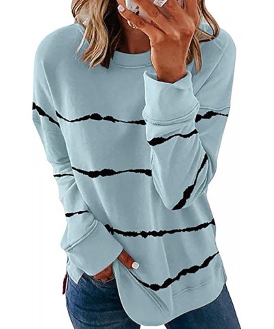 Womens Fall Fashion 2023,Women'S Striped Print Pullover Long Sleeve Crewneck Sweartshirts Fall Winter Tops Shirts 3-sky Blue ...