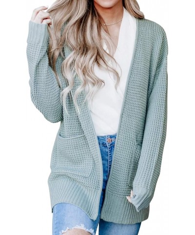 Womens Long Sleeve Waffle Knit Cardigan Open Front Side Slit Sweater Mint $25.19 Sweaters