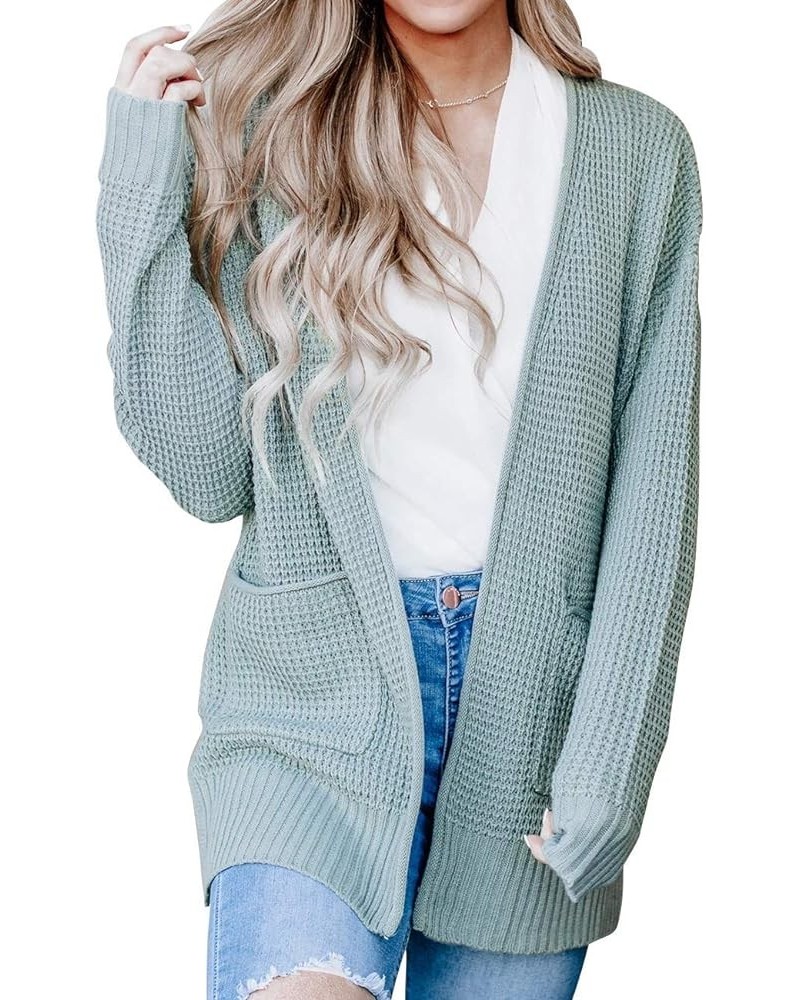 Womens Long Sleeve Waffle Knit Cardigan Open Front Side Slit Sweater Mint $25.19 Sweaters