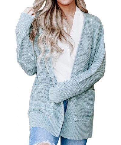 Womens Long Sleeve Waffle Knit Cardigan Open Front Side Slit Sweater Mint $25.19 Sweaters