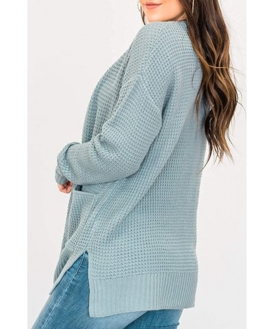 Womens Long Sleeve Waffle Knit Cardigan Open Front Side Slit Sweater Mint $25.19 Sweaters