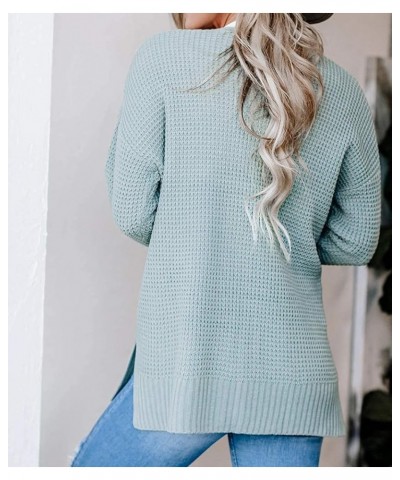 Womens Long Sleeve Waffle Knit Cardigan Open Front Side Slit Sweater Mint $25.19 Sweaters