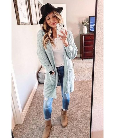 Womens Long Sleeve Waffle Knit Cardigan Open Front Side Slit Sweater Mint $25.19 Sweaters