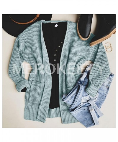 Womens Long Sleeve Waffle Knit Cardigan Open Front Side Slit Sweater Mint $25.19 Sweaters