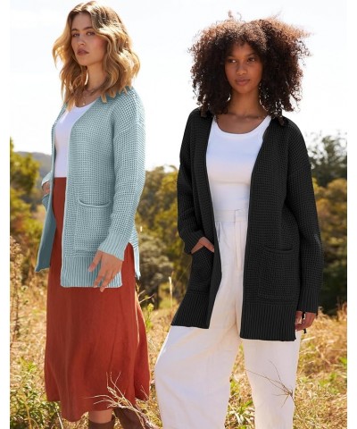 Womens Long Sleeve Waffle Knit Cardigan Open Front Side Slit Sweater Mint $25.19 Sweaters