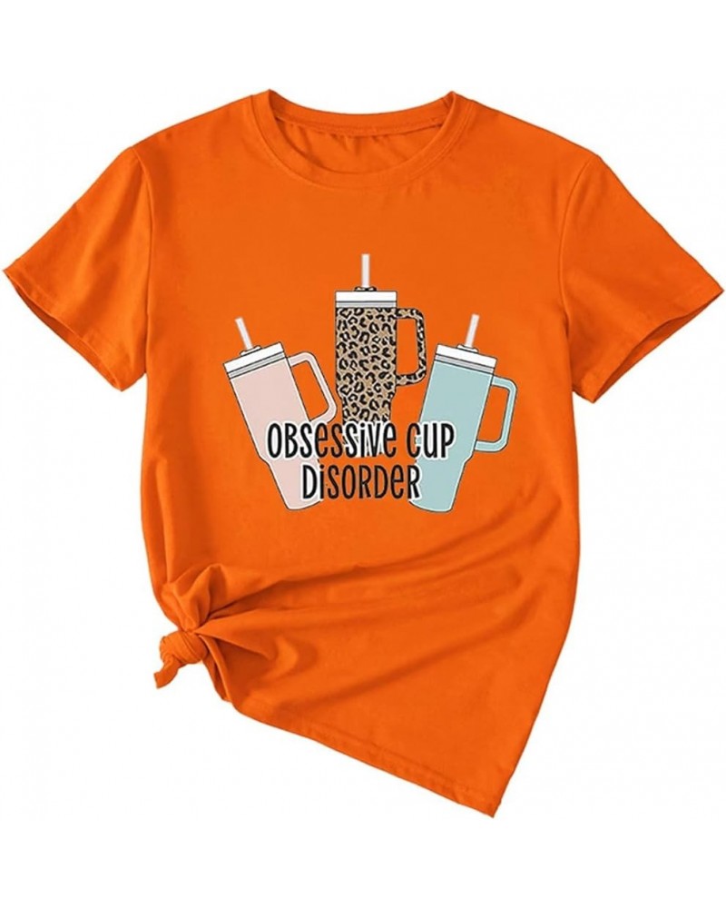 Obsessive Cup Disorder T-Shirt Leopard Cute Bottle Pattern Tees Women Funny Sayings Shirts Short Sleeve Casual Pullover Tops ...