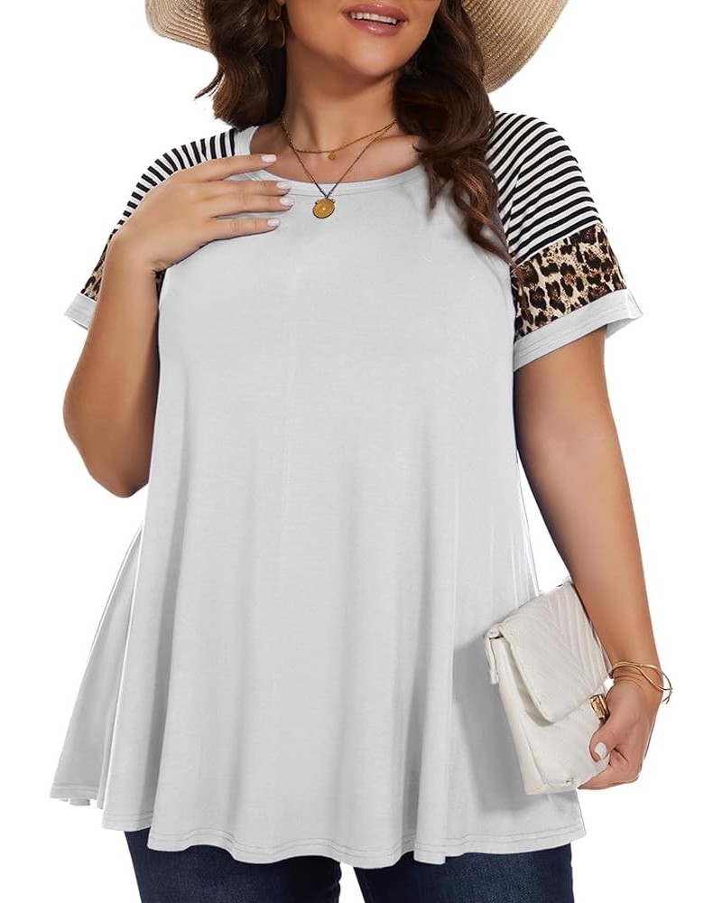 Women's Plus Size Tops Summer Basic Tunic Short Sleeve Casual Round Neck T Shirt White $11.25 Tops