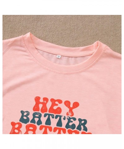 Women Hey Batter Batter Swing Shirt Baseball Mom Graphic Tee Short Sleeve Loose Ballpark Top Casual Sports Tees Pink $10.35 T...