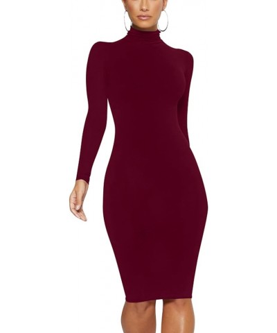 Women's Casual Long Sleeve Bodycon Sexy Turtleneck Midi Club Party Pencil Dresses Wine Red $14.19 Dresses