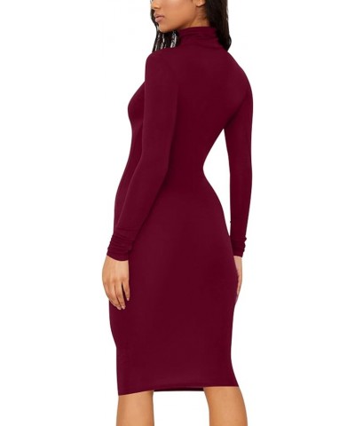 Women's Casual Long Sleeve Bodycon Sexy Turtleneck Midi Club Party Pencil Dresses Wine Red $14.19 Dresses