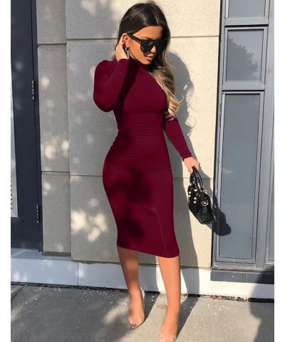 Women's Casual Long Sleeve Bodycon Sexy Turtleneck Midi Club Party Pencil Dresses Wine Red $14.19 Dresses