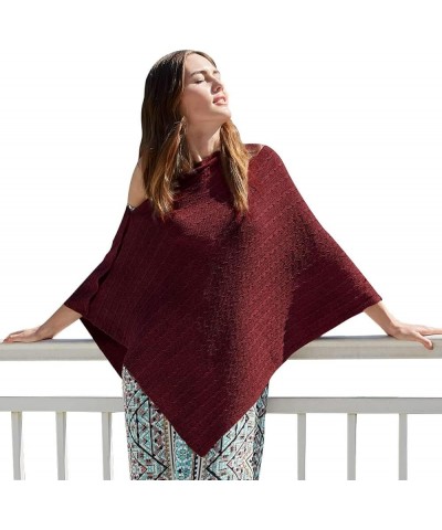 Women's Versatile Knitted Shawls Scarf Poncho Sweater with Buttons Light Weight Spring Summer Fall Shawl Wrap B-burgundy in C...