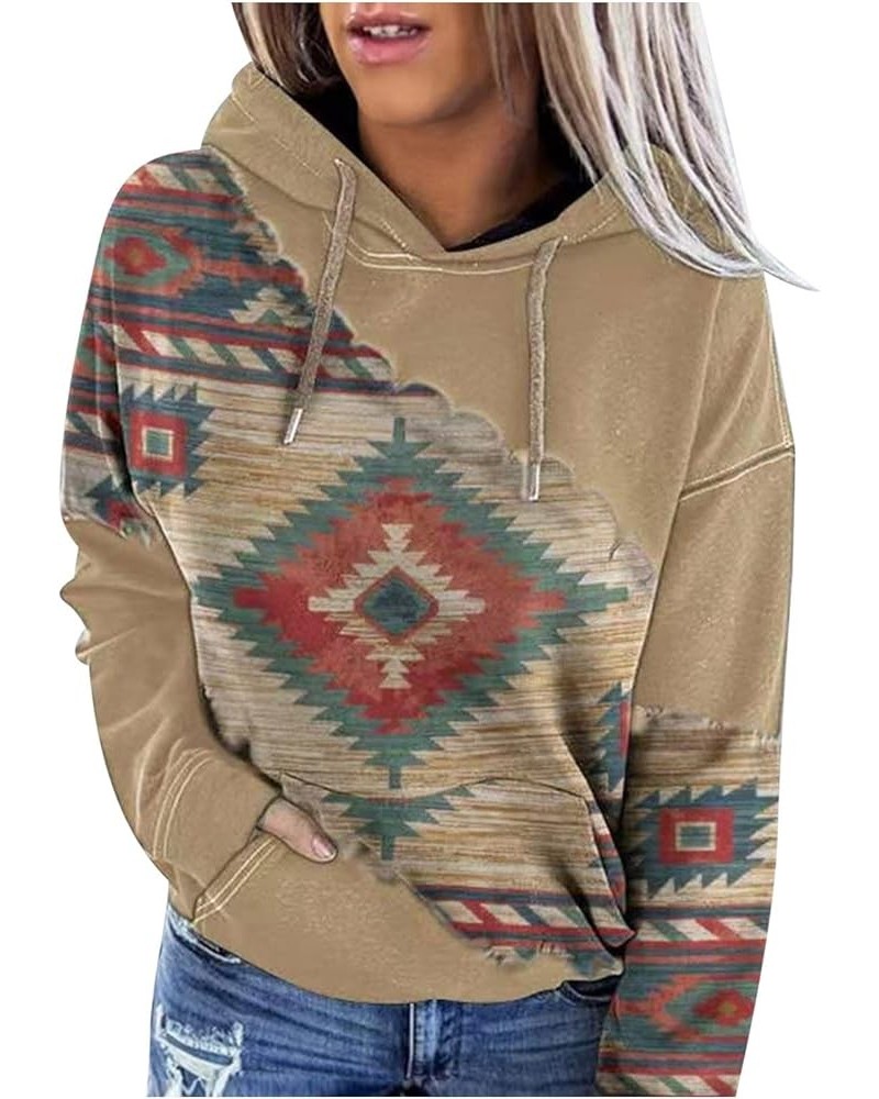 Women's Western Aztec Sweatshirt Long Sleeve Hoodie Pullover Vintage Tops Sweater Ethnic Graphic Fall 2022 Tees Tops Khaki 15...