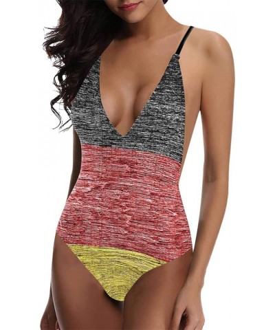 Cool National Flags V-Neck Women Lacing Backless One-Piece Swimsuit Bathing Suit XS-3XL German Flag 02 $10.00 Swimsuits