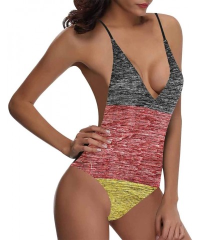 Cool National Flags V-Neck Women Lacing Backless One-Piece Swimsuit Bathing Suit XS-3XL German Flag 02 $10.00 Swimsuits