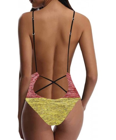 Cool National Flags V-Neck Women Lacing Backless One-Piece Swimsuit Bathing Suit XS-3XL German Flag 02 $10.00 Swimsuits