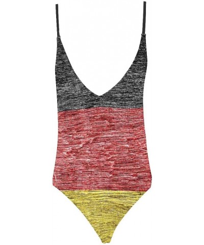 Cool National Flags V-Neck Women Lacing Backless One-Piece Swimsuit Bathing Suit XS-3XL German Flag 02 $10.00 Swimsuits