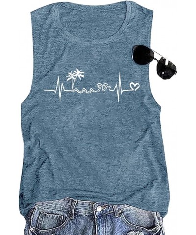 Womens Beach Tank Tops Funny Letter Print Cotton Sleeveless Workout Vacation Graphic Casual Loose Summer Tank Tops Ink Blue $...