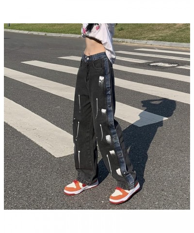 Straight Jeans for Women Retro Casual Baggy High Waist Denim Pants American Street Style Jeans A3 Black $12.88 Jeans