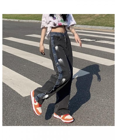 Straight Jeans for Women Retro Casual Baggy High Waist Denim Pants American Street Style Jeans A3 Black $12.88 Jeans