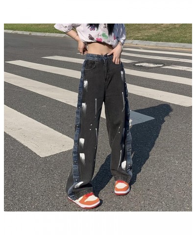 Straight Jeans for Women Retro Casual Baggy High Waist Denim Pants American Street Style Jeans A3 Black $12.88 Jeans