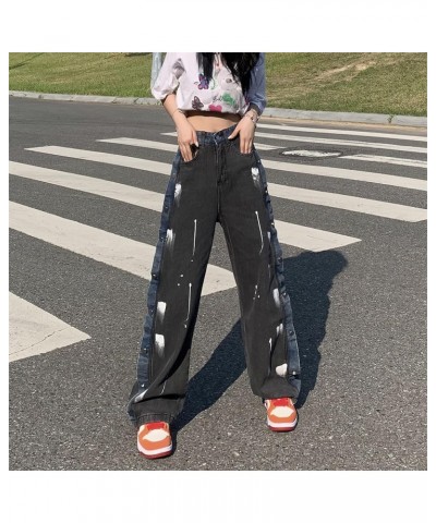 Straight Jeans for Women Retro Casual Baggy High Waist Denim Pants American Street Style Jeans A3 Black $12.88 Jeans