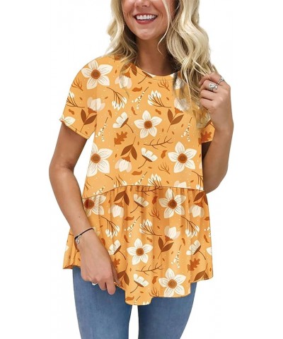 Women's Summer Tops Short Sleeve Round Neck Floral Print Shirt Tunic Blouse K9-orange Print $13.99 Blouses