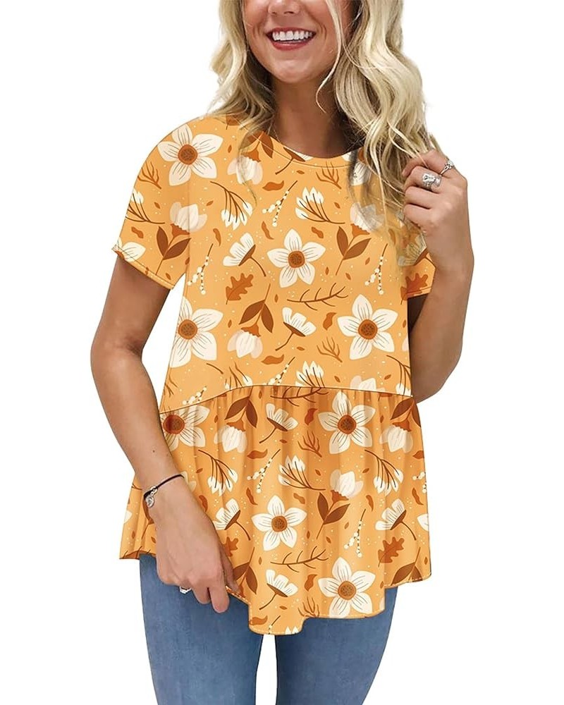 Women's Summer Tops Short Sleeve Round Neck Floral Print Shirt Tunic Blouse K9-orange Print $13.99 Blouses