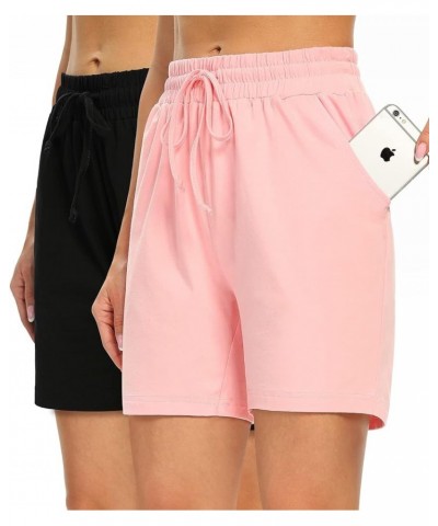 2-Pack Lounge Sleep Shorts for Women Soft Women's Casual Drawstring Sleep Shorts with Pockets Elastic Waisted Black/Pink $12....