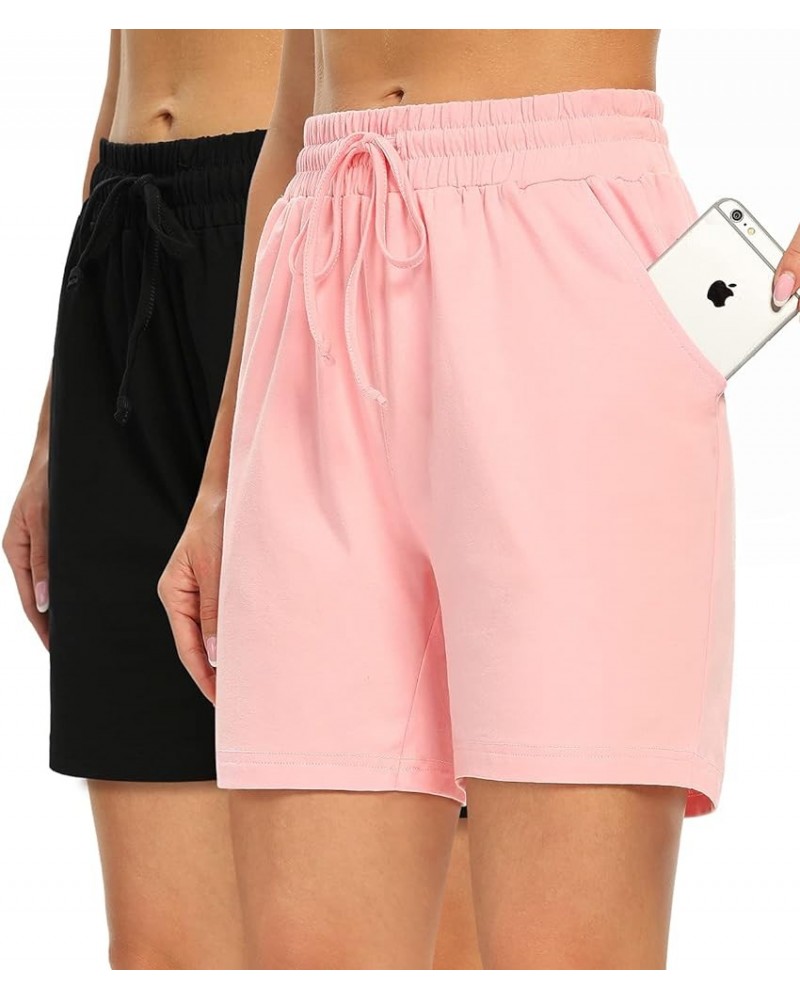 2-Pack Lounge Sleep Shorts for Women Soft Women's Casual Drawstring Sleep Shorts with Pockets Elastic Waisted Black/Pink $12....