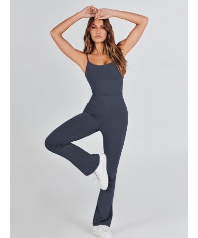 Flare Jumpsuits for Women One Piece Sleeveless Square Neck Full Body Bodycon Yoga Workout Casual Unitard Rompers Navy Blue $1...