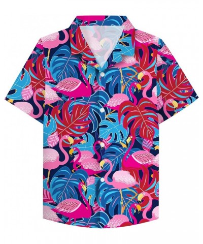 Girls & Womens Hawaiian Shirts Short Sleeve Summer Button Down Tropical Shirts, 2 Years - 2XL WOMEN Flamingo Blue $9.54 Blouses