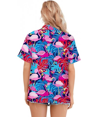 Girls & Womens Hawaiian Shirts Short Sleeve Summer Button Down Tropical Shirts, 2 Years - 2XL WOMEN Flamingo Blue $9.54 Blouses