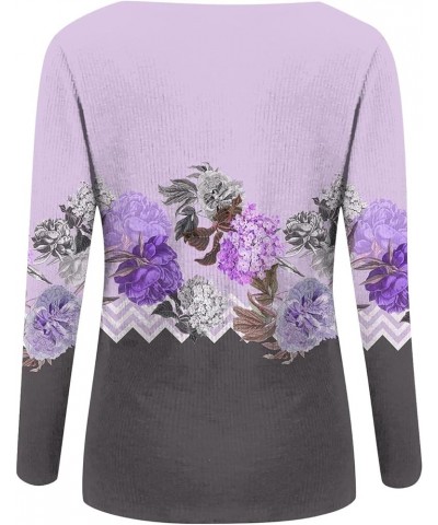 Long Sleeve Tops for Women Sexy Button Down Deep V-Neck T Shirts Floral Print Fitted Shirts Tight Tee 02-light Purple $9.32 T...