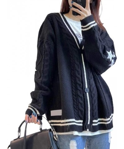 Women's Cardigan Star Embroidery Knit Open Front Cardigan V Neck Long Sleeve Oversized Button Sweater Coat Outwear Black $14....