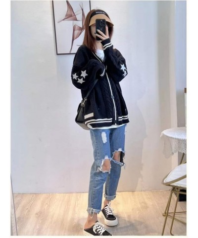 Women's Cardigan Star Embroidery Knit Open Front Cardigan V Neck Long Sleeve Oversized Button Sweater Coat Outwear Black $14....