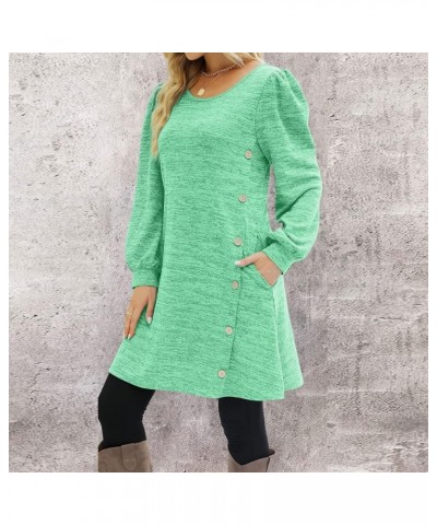 Sweater Dresses for Women 2024 Casual Spring Long Sleeve Pullover Button Side Dress A-cyan $10.61 Dresses